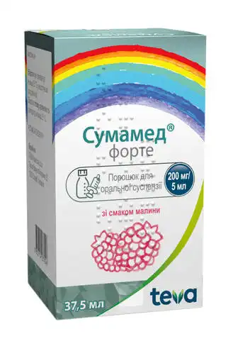 Сумамед форте зі смаком малини порошок для оральної суспензії 200 мг/5 мл 37,5 мл 1 флакон