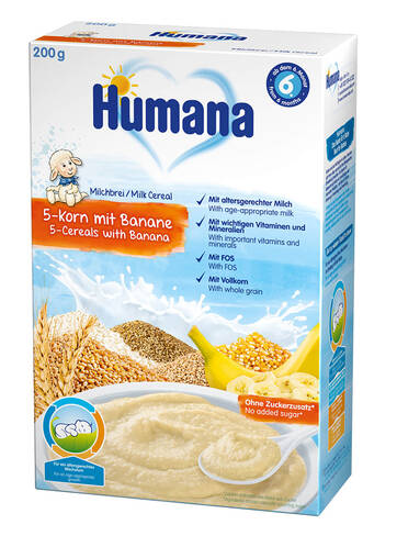 Humana Каша молочна 5 злаків з бананом з 6 місяців 200 г 1 коробка