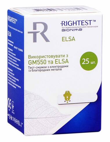 Bionime Rightest ELSA Тест-смужки для контролю рівня глюкози в крові 25 шт