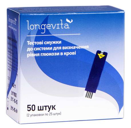 Longevita Тест-смужки для вимірювання рівня глюкози в крові 50 шт