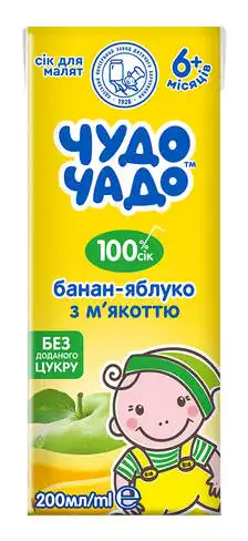 Чудо-Чадо Сік банан-яблуко з м'якоттю з 6 місяців 200 мл 1 пакет