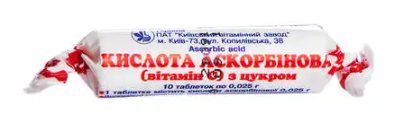 Аскорбінова кислота з цукром таблетки 25 мг 10 шт