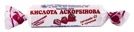 Аскорбінова кислота з цукром зі смаком полуниці таблетки 25 мг 10 шт