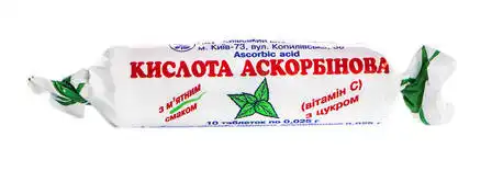 Аскорбінова кислота з цукром м'ятний смак таблетки 25 мг 10 шт