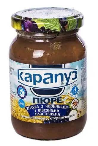 Карапуз Пюре яблуко чорниця вівсяні пластівці від 4 місяців 200 г 1 банка