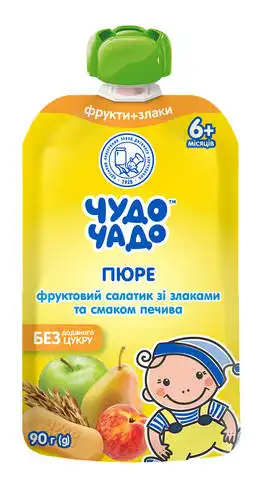 Чудо-Чадо Пюре фруктовий салатик зі злаками та смаком печива з 6 місяців 90 г 1 пауч