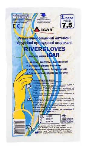 Igar RiverGloves Рукавички латексні хірургічні припудрені стерильні розмір 7,5 1 пара
