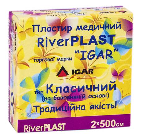Igar RiverPlast Пластир медичний на бавовняній основі 2х500 см 1 шт