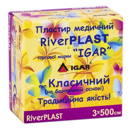 Igar RiverPlast Пластир медичний на бавовняній основ 3х500 см 1 шт