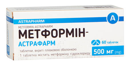 Метформін Астрафарм таблетки 500 мл 60 мг