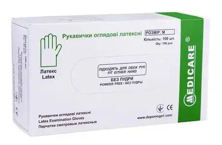 Medicare Рукавички оглядові латексні неприпудрені нестерильні M 1 пара