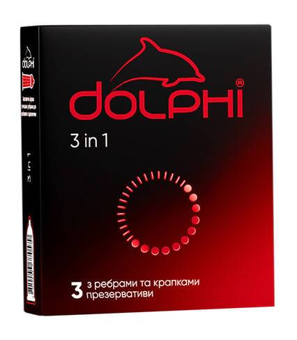 Dolphi Презервативи 3 in 1 з ребрами та крапками 3 шт