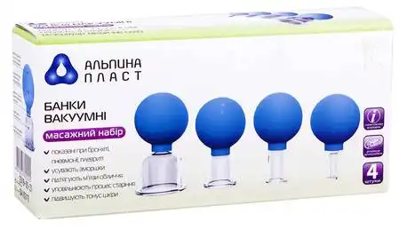 Банки вакуумні БВ-01-АП (масажний набір) діаметром 50,30,22,11 мм 4 шт