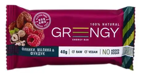 Greengy Батончик енергетичний Фініки, малина & фундук 40 г