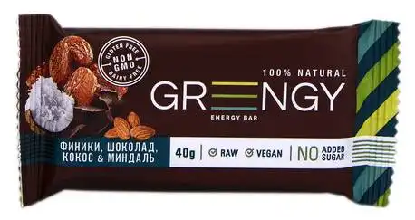 Greengy Батончик енергетичний Фініки, шоколад, кокос & мигдаль 40 г
