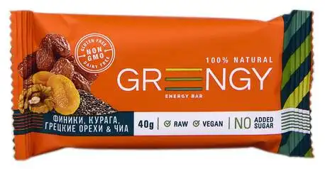 Greengy Батончик енергетичний Фініки, курага, грецькі горіхи & чіа 40 г