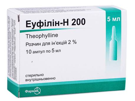 Еуфілін-Н 200 розчин для ін'єкцій 2 % 5 мл 10 ампул