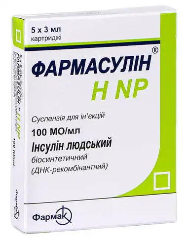 Фармасулін H NP суспензія для ін'єкцій 100 МО/мл 3 мл 5 картриджів