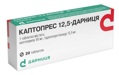 Каптопрес 12,5 Дарниця таблетки 50 мг/12,5 мг 20 шт loading=