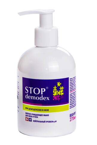 Stop Demodex Мило для обличчя та тіла при демодекозі та акне мило рідке 270 мл 1 флакон