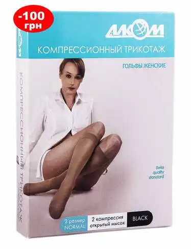 Алком 5082 Гольфи жіночі з відкритим миском компресія 2 розмір 2 чорні 1 пара