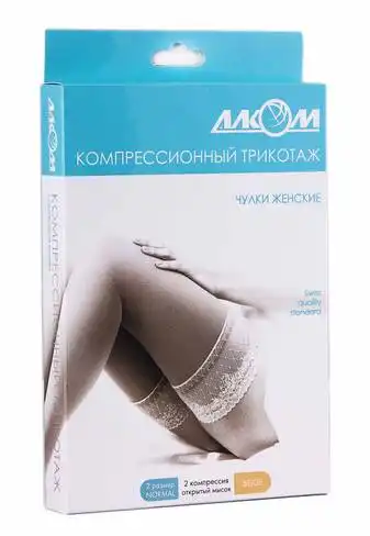 Алком 6082 Панчохи жіночі з відкритим миском компресія 2 розмір 2 бежевий 1 пара