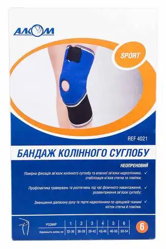 Алком 4021 Бандаж колінного суглобу неопреновий з відкритою чашечкою розмір 6 1 шт