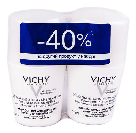 Vichy Дезодорант-антиперспірант кульковий для чутливої шкіри 48 годин Дуо 2х50 мл 1 набір