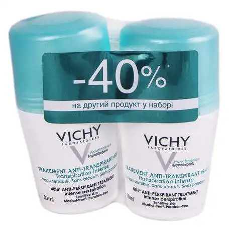 Vichy Дезодорант-антиперспірант кульковий інтенсивний 48 годин Дуо 2х50 мл 1 набір