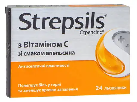 Стрепсілс з Вітаміном C зі смаком апельсина льодяники 24 шт
