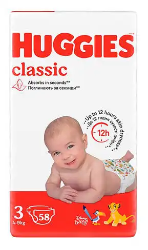 Huggies Classic 3 Підгузки дитячі 4-9 кг 58 шт