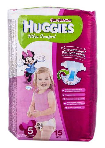 Huggies Ultra Comfort 5 Підгузки для дівчаток 12-22 кг 15 шт