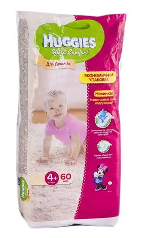 Huggies Ultra Comfort 4+ Підгузки для дівчаток 10-16 кг 60 шт