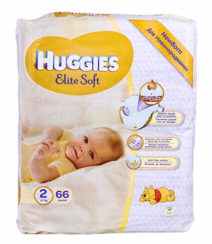 Huggies Elite Soft 2 Підгузки для новонароджених 4-7 кг 66 шт