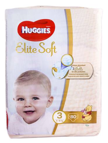Huggies Elite Soft 3 Підгузки дитячі 5-9 кг 80 шт