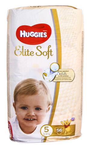 Huggies Elite Soft 5 Підгузки дитячі 12-22 кг 56 шт