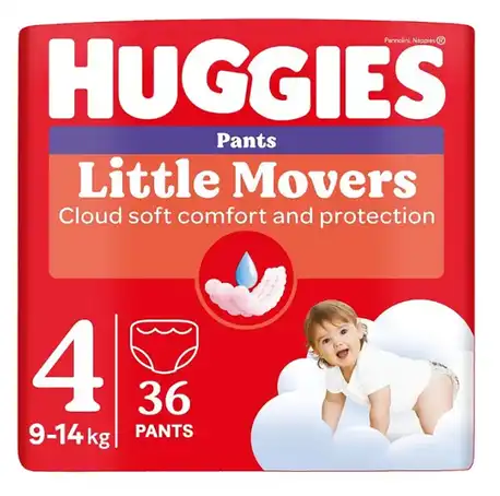 Huggies Little Movers 4 Трусики-підгузки для дівчаток 9-14 кг 36 шт