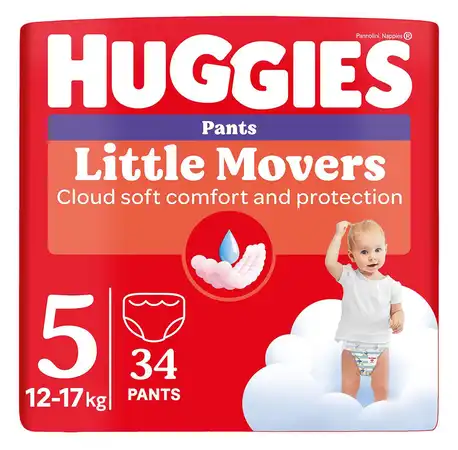 Huggies Little Movers 5 Трусики-підгузки для дівчаток 13-17 кг 34 шт