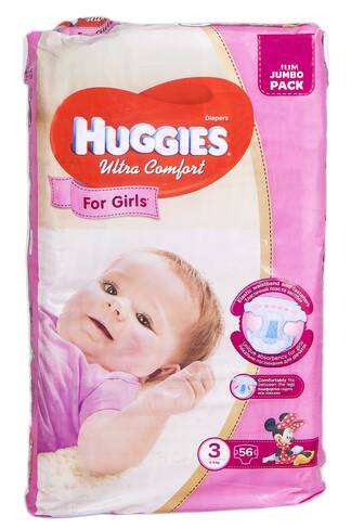Huggies Ultra Comfort 3 Підгузки для дівчаток 5-9 кг 56 шт