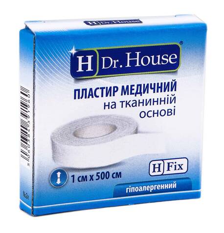 H Dr. House Пластир медичний на тканинній основі 1х500 см 1 шт loading=