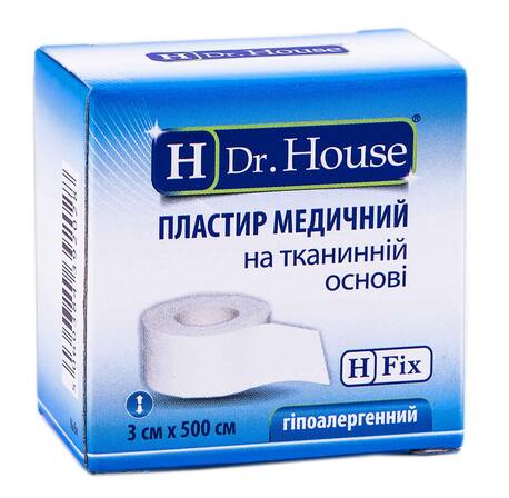 H Dr. House Пластир медичний на тканинній основі 3х500 см 1 шт