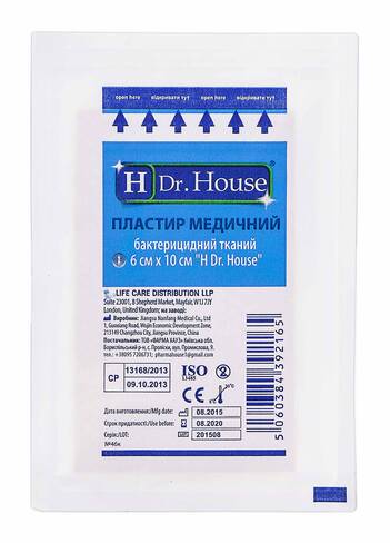 H Dr. House Пластир бактерицидний тканий 6х10 см 1 шт loading=