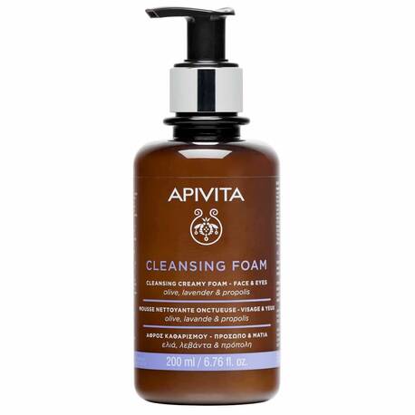 Apivita Cleansing Пінка кремова очищуюча обличчя і очей з прополісом, оливою і лавандою 200 мл 1 флакон
