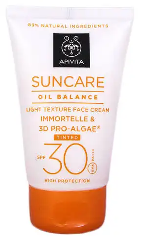 Apivita Suncare Сонцезахисний тонуючий крем для обличчя легкої текстури, що регулює секрецію сальних залоз SPF-30 50 мл 1 туба
