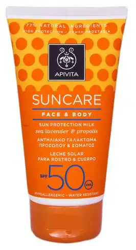 Apivita Suncare Сонцезахисне молочко для обличчя та тіла з кермеком і прополісом SPF-50 150 мл 1 туба