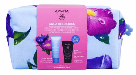 Apivita Aqua Beelicious гель-крем легкої текстури 40 мл +  чорний очищуючий гель 50 мл + косметичка 1 набір loading=