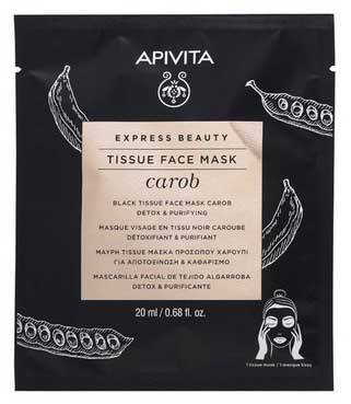 Apivita Express Beauty Маска тканинна чорна з насінням ріжкового дерева Детокс та очищення 20 мл 1 шт loading=