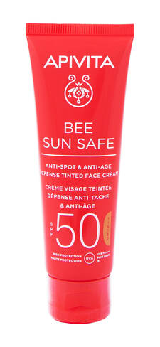 Apivita Bee Sun Safe Сонцезахисний тонуючий крем для обличчя проти пігментних плям та для захисту від старіння SPF50 50 мл 1 туба