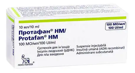 Протафан НМ суспензія для ін'єкцій 100 МО/мл 10 мл 1 флакон