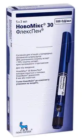 НовоМікс 30 ФлексПен суспензія для ін'єкцій 100 ОД/мл 3 мл 5 картриджів